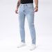 Slim Fit Stretch Denim Jeans For Men Glossy Blue Skinny Midweight Polyester Jeans Mid Waist Slight Stretch Machine Washable_mkmklike.com
