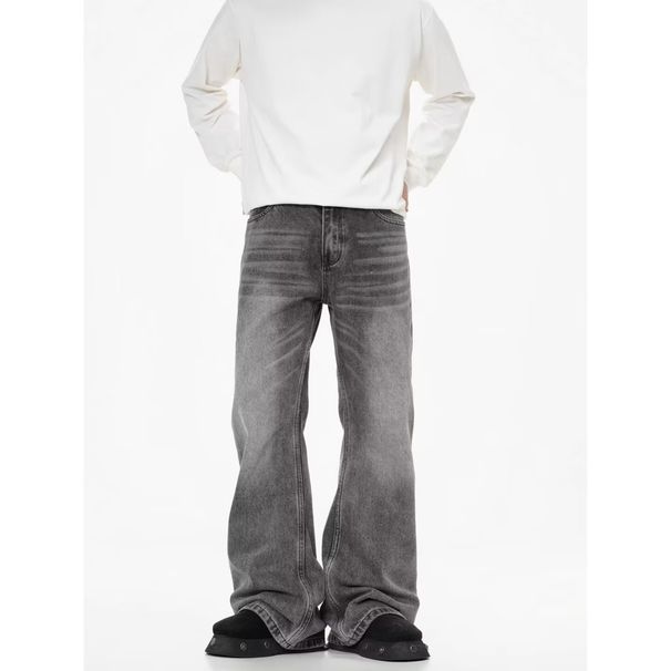 Retro Cleanfit Washed Distressed Jeans Slightly Flared Loose Straight Leg Pants For Men And Women Floor Length Trendy Denim_mkmklike.com