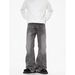 Retro Cleanfit Washed Distressed Jeans Slightly Flared Loose Straight Leg Pants For Men And Women Floor Length Trendy Denim_mkmklike.com