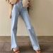 Women's Clothing Floor Length Raw Edge Denim Trousers High Waisted Loose Slim Straight Leg Wide Leg Jeans _mkmklike.com