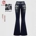 Popular European And American Cross-border Foreign Trade Women's Clothing: Dark-washed Pocket Embroidered Rhinestone_mkmklike.com