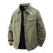Men's Vintage Denim Jacket – Retro Washed Cotton Coat With Embroidered Badge (M-3XL, Black/Army Green)_mkmklike.com