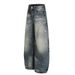 Men's Distressed Streetwear Jeans - Acid Wash Paint Splatter Wide Leg Baggy Pants For Urban Fashion (Blue, S-Xxl)_mkmklike.com