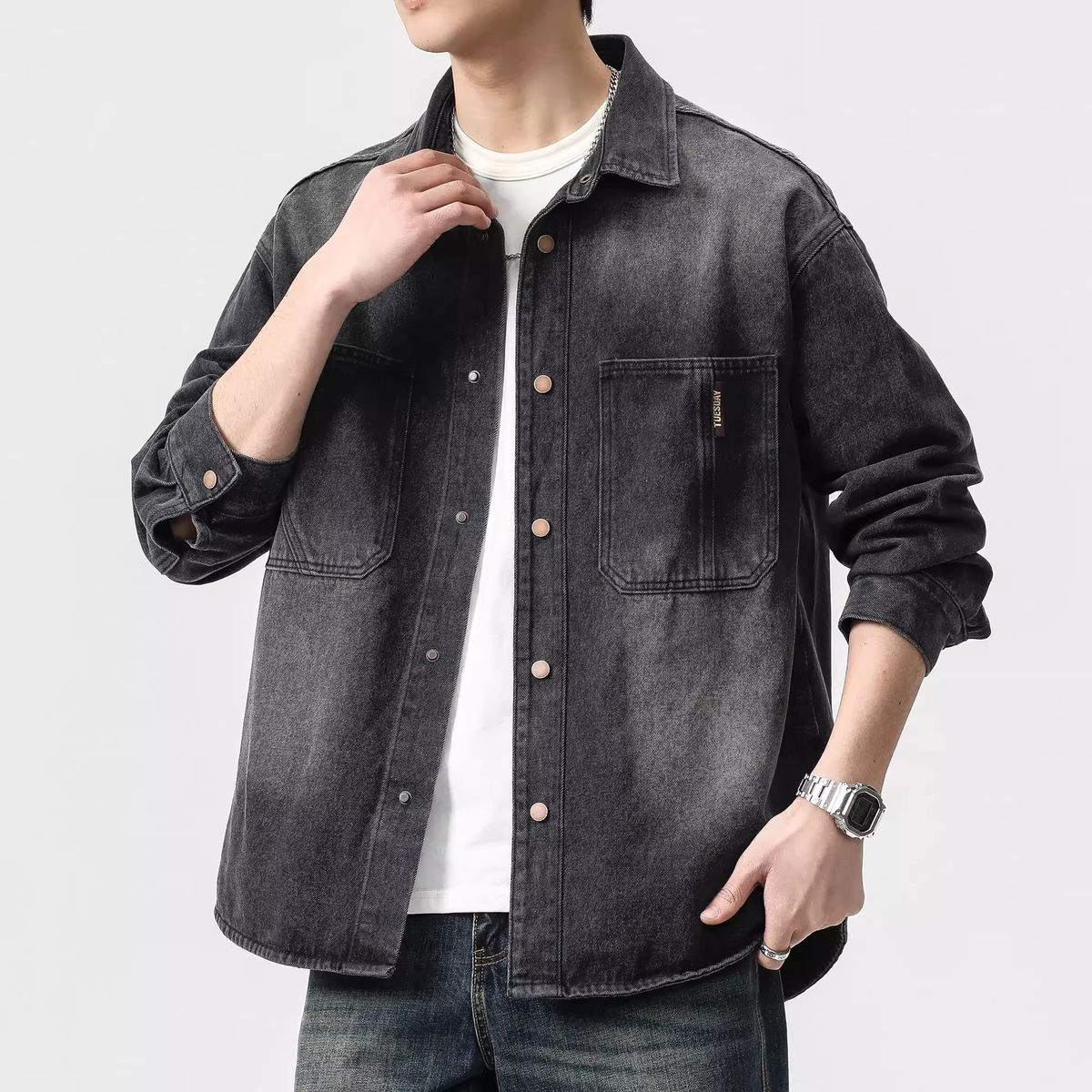 Workwear Denim Jacket Men's Long Sleeved Shirt High-end Trendy Brand Retro Denim Jacket Men_mkmklike.com