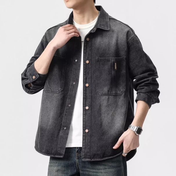 Workwear Denim Jacket Men's Long Sleeved Shirt High-end Trendy Brand Retro Denim Jacket Men_mkmklike.com