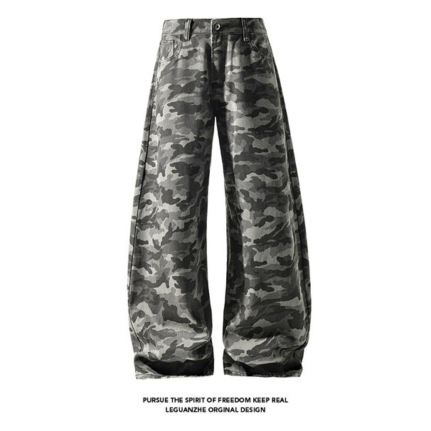American-style Camouflage Jeans For Men, Autumn High Street Fashion Brand, Large Size, Loose Wide-leg Floor-length_mkmklike.com