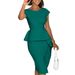 Women's Clothing large size new round neck solid color short sleeved slit tight hip hugging dress_mkmklike.com