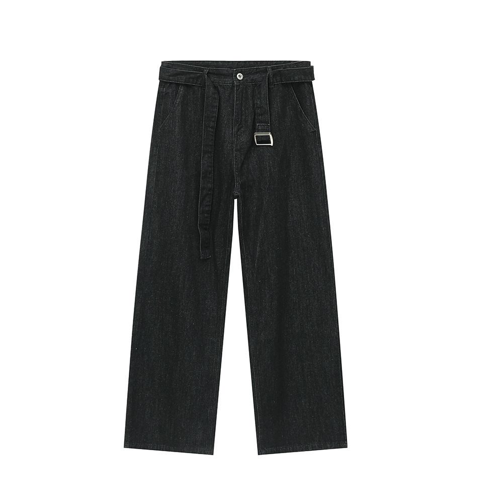 EF JEANS | 2024 New Niche Premium Detachable Belt Straight Washed Black Drape Jeans Tide_mkmklike.com