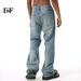 EF JEANS | 2024 New Washed Light Blue White Lightning Crack High Street Personality Jeans Trendy Men And Women_mkmklike.com