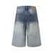 Whiskered Gradient Denim Cropped Shorts American Style Wide Leg Loose Straight Leg Cool Clean Fit Summer Trendy Men's Clothing_mkmklike.com