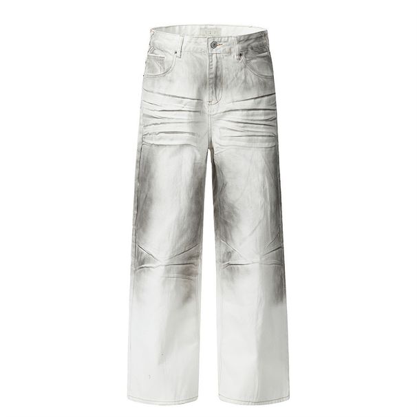 American High Vintage White Jeans Men's Loose Fit Cool Hip-Hop Street Style Straight Pants Long Trousers_mkmklike.com