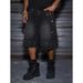 Men's Distressed Denim Shorts With Rhinestone Details - European Fit Straight Leg Summer Casual Shorts For Men (Black, S/M/L/XL)_mkmklike.com