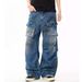 Men's Clothing Trousers Sports Button Denim Retro Lazy Distressed Straight Work Jeans Teenagers Multi Pocket_mkmklike.com