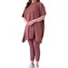 Women's round neck bat shirt large size loose sweater casual two-piece set_mkmklike.com