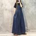 Wind Splicing Denim Dress 2025 New Summer Loose Slimming Plus Casual Suspender Long Skirt_mkmklike.com