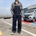 Pure Vintage American Style Distressed Deck Workwear Overalls Men's Summer Washed Straight Jeans Trendy Brand_mkmklike.com