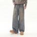 Men's Clothing Retro Dirty Wash Old Lazy Loose Jeans High Street Vibe Loose Wide Leg Pants Mopping Trousers_mkmklike.com