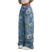 Spot 15875 Women's Loose Straight Wide Leg Pants Street Fashion Printed Denim Trousers_mkmklike.com