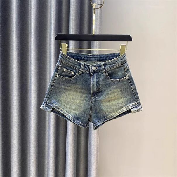 Retro High-Waisted Denim Shorts for Petite Women Slim Fit Distressed Design A-Line Hot Pants Summer 2025 Style_mkmklike.com