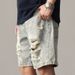 Men's Clothing Washed Ripped Denim Shorts Summer Thin Mid-Length American Street Style Loose Straight Sports Pants_mkmklike.com