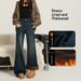 Black Fleece-lined Flared Jeans For Women, 2025 Autumn And Winter New Style, High-waisted, Loose, Stretchy, Plus-size,_mkmklike.com