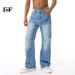 EF JEANS | 2024 New American High Street Whitening Lightning Crack Slightly Washed Light Blue Jeans Straight_mkmklike.com