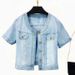 Chicco Chicco 2023 Korean Style Spring Summer Women's Sweet Short Sleeve High Waist Denim Jacket_mkmklike.com