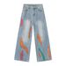 Men's Hand-Painted Straight Leg Jeans – Loose Fit Wide Leg Streetwear Pants (XS-XL, Blue & Light Blue)_mkmklike.com
