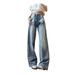 American-style High Street Loose Straight-leg Jeans For Petite Women, With A Stylish Design, Washed Blue, High-waisted,_mkmklike.com