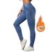 Women's Jeans Are Fashionable Versatile, Stretchy Casual Pants, Simple Slimming, Blue Fleece-lined Denim Trousers For_mkmklike.com