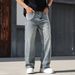 Men's Trendy Loose Straight Leg Jeans Midweight Cotton Black Blue Wide Leg Pants With Diamonds American Style_mkmklike.com
