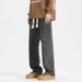 Men's Straight Leg Jeans Midweight Cotton Wide Leg Pants Trendy Loose Fit Casual Trousers for Spring And Autumn Black Blue_mkmklike.com