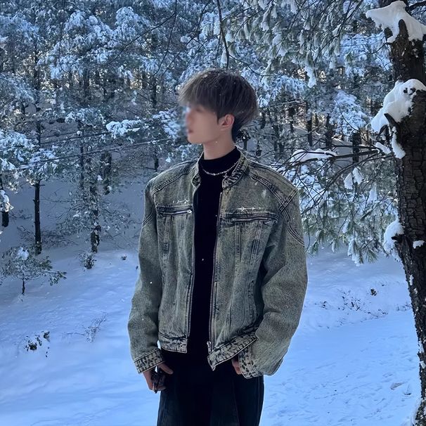 Large Size American For Spring And Autumn Brands, Men's Fashion Shoulder Pads, Stand Up Collar Denim Jacket_mkmklike.com