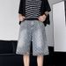 Men's Retro Trendy Distressed Denim Shorts Loose Straight Leg Five Point Jacquard Pants American Niche Trendy Brand_mkmklike.com