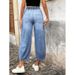 European And American Foreign Trade Cross-border Best-selling Women's Elastic Waist Jeans, Loose Fit, Slimming, Washed_mkmklike.com