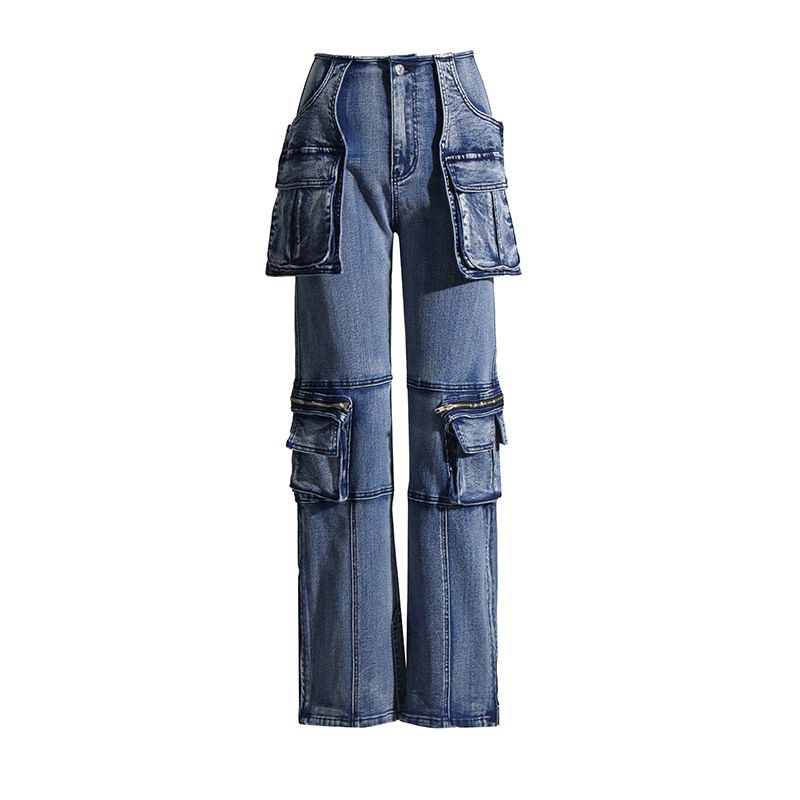Women's Clothing street style high end casual jeans new autumn mid waist long straight overalls for women_mkmklike.com