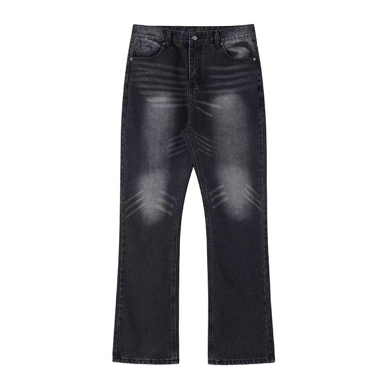 Cleanfit Vintage Washed Flared Jeans – Distressed Water Wave Denim Pants For Men & Women (Relaxed Fit, S/M/L/Xl)_mkmklike.com