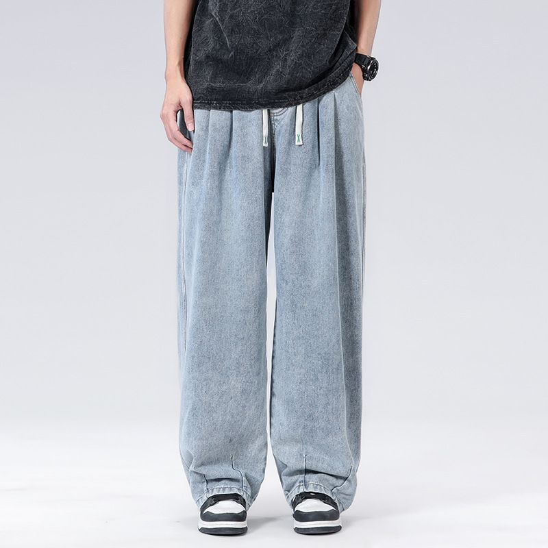 American Style Wide-Leg Trendy Harem Casual Jeans Men's Summer Loose Draped Straight-Leg Long Pants_mkmklike.com
