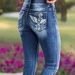 K New Fashionable And Versatile Stretch Slimming Embroidered Micro Flared Jeans For Women_mkmklike.com