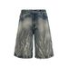 Lightning Pattern Floral Denim Cropped Shorts 14oz Over The Knee Casual Mid Length Pants Wide Leg Shorts Men's Trend_mkmklike.com