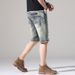 Men's Clothing Summer Retro Hole Denim Shorts Men's Loose Five Point Pants Men's Trendy Brand Five Point Pants Mid Length Pants_mkmklike.com