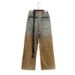 Men's Clothing Gradient Tie Dyed Khaki Wide Leg Loose Straight Leg Piled Distressed Jeans_mkmklike.com