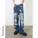 Men's American Retro Destroyed Denim Pants | Distressed Ripped Loose Fit Straight Leg Wide Leg Jeans With Multiple Tears_mkmklike.com