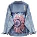 Women's Distressed Denim Jacket, Casual Loose Fit Ripped Jean Coat, Long Sleeve Button Down Trucker Jacket, Daily Streetwear Outwear For Spring Autumn_mkmklike.com