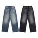 Men's Clothing Retro Washed Denim Jeans Straight Leg Pants With Square Rivets Trendy Whiskers Design_mkmklike.com
