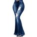 Women's Clothing Versatile Slim Wide Leg Washed Ripped Denim Bell Bottom Pants_mkmklike.com