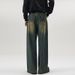Men's Retro Washed Distressed Vintage Jeans Loose Straight Leg Wide Leg Floor Length Pants American Style_mkmklike.com
