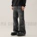 Men's Clothing High Street Lightning Pattern Washed Black And Gray Jeans Straight Slim Cleanfit Pants_mkmklike.com