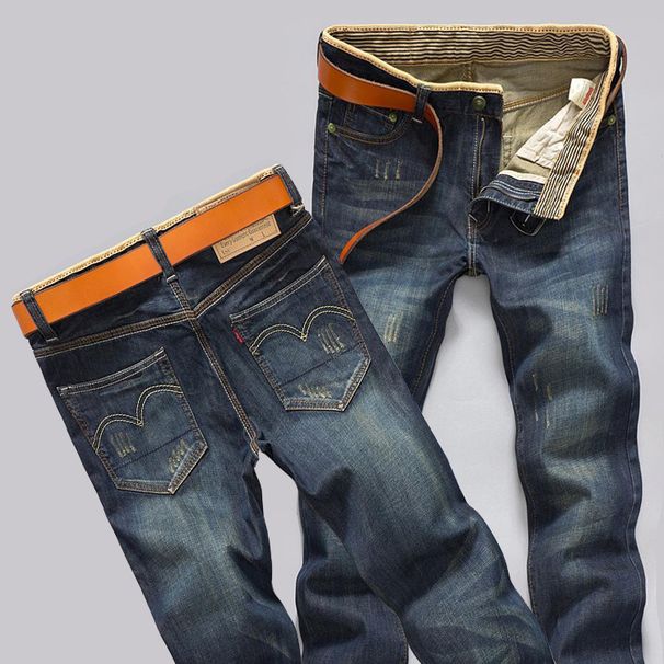 SIZE 28-40 Men's Four-season Jeans, Business, Casual Straight-leg Pants, Solid Color Slim-fittings And Simple Classic Styles_mkmklike.com