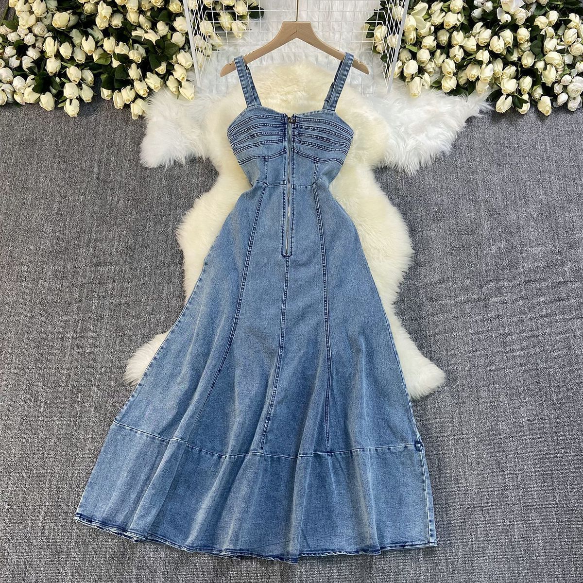Long Denim Dress Women Dresses A Line Slim Fit Vestidos Zipper Sling Sleeveless Streetwear Elegant Splice Y2k Party Jeans 2025_mkmklike.com